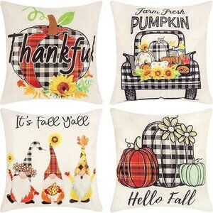 Fall Pillow Covers Set of 4~Gnomes Pumpkin Fall Pillow Covers 18x18 ~ L15 47